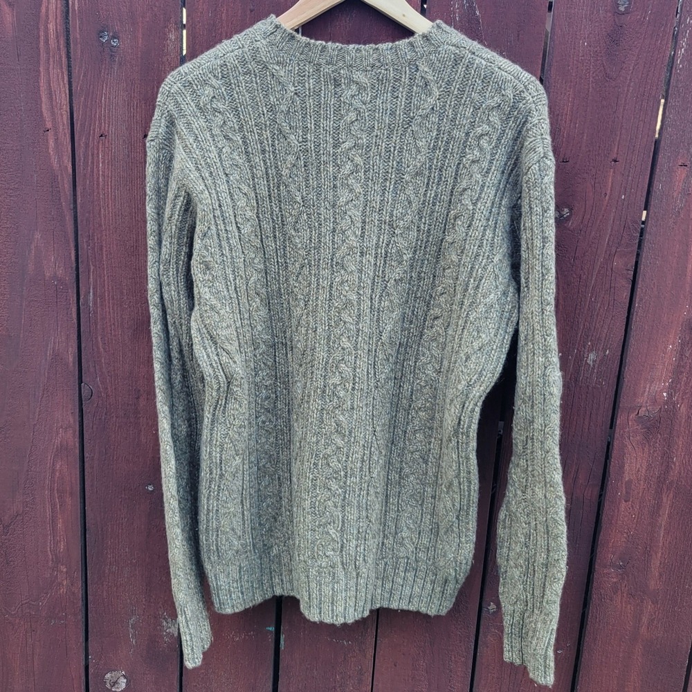 Vintage American Eagle 100% Wool Cable Knit Fisherman Sweater Olive Green Sz Med